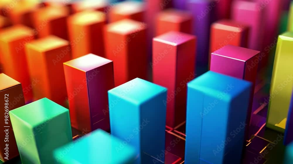 A dynamic display of a 3D bar chart showcases a spectrum of vibrant ...