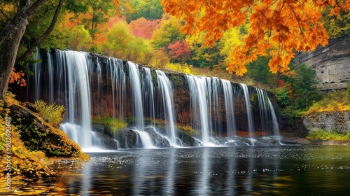 waterfall in autumn forest