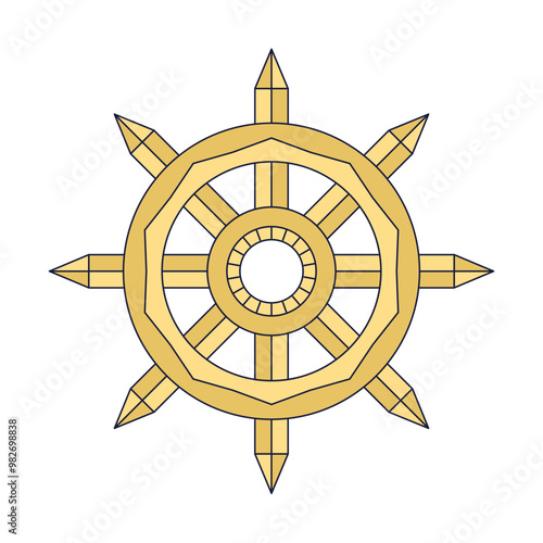 Samsara wheel of life with six spokes symbol of Buddhism in flat doodle style isolated on white background. Cycle of life and death concept
