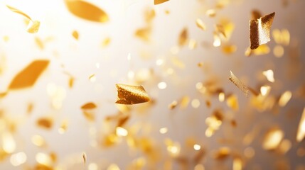Falling glitter gold confetti light background