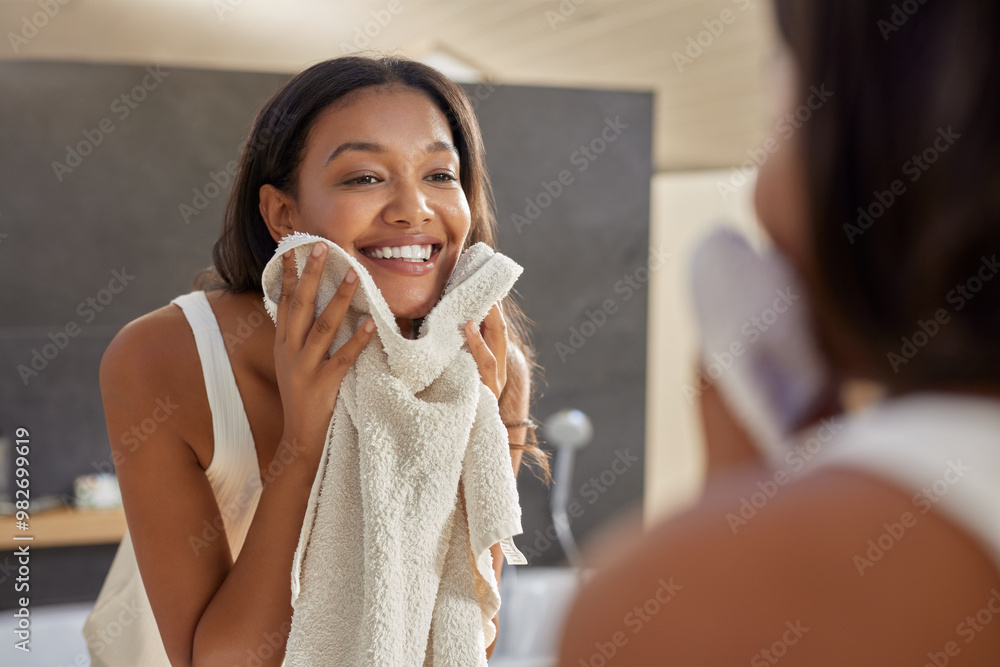 © Rido - Mixed race woman washing face during morning skin care
