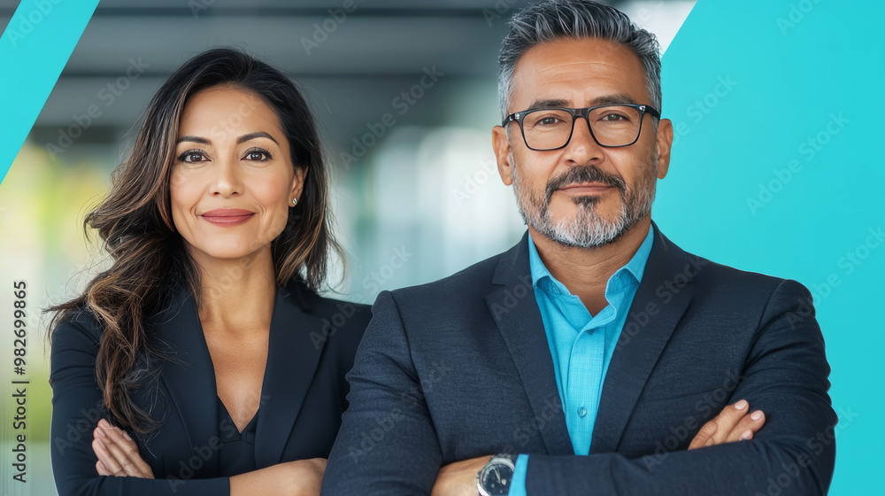 Confident business partners stand side by side. Confident business partners stand side by side.