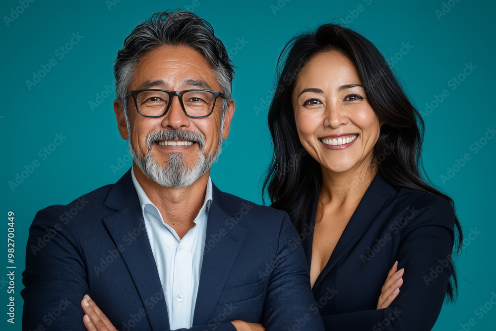 Smiling Asian businesspeople in suits. Smiling Asian businesspeople in suits.