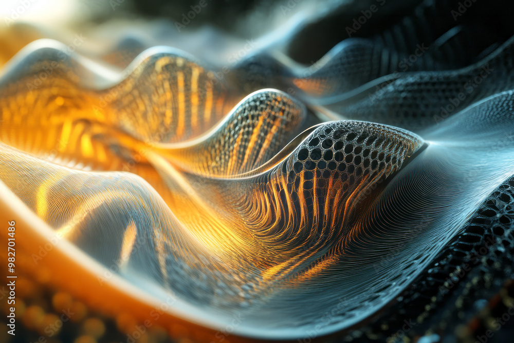 An abstract image of the double-slit experiment, showing waves passing through slits and creating an interference pattern on the other side, An abstract image of the double-slit experiment, showing waves passing through slits and creating an interference pattern on the other side,