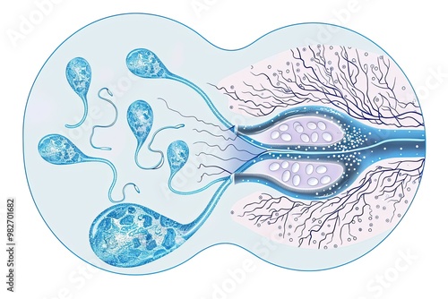  Detailed diagram of male spermatogenesis, highlighting the stages of sperm formation photo