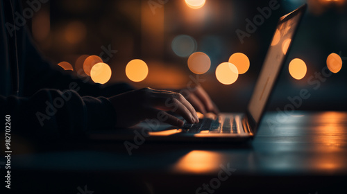 Person sitting alone in dimly lit room using laptop, concerned about social media privacy with thoughtful expression. Focus on digital security and online presence.