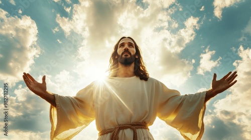 Fototapeta Naklejka Na Ścianę i Meble -  Jesus Christ sky clouds light