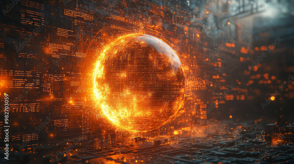 A glowing digital sphere surrounded by mathematical equations, illustrating concepts of calculus and integrals, A glowing digital sphere surrounded by mathematical equations, illustrating concepts of calculus and integrals,