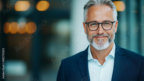 Smiling businessman with grey hair and beard