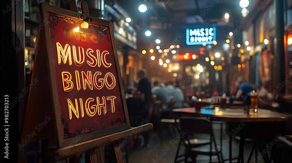 Sign that reads “MUSIC BINGO NIGHT” in a bar - club - theme night