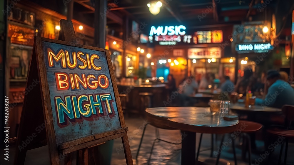 Sign that reads “MUSIC BINGO NIGHT” in a bar - club - theme night