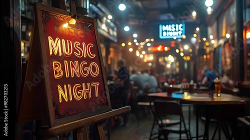 Obraz na płótnie Sign that reads “MUSIC BINGO NIGHT” in a bar - club - theme night w salonie