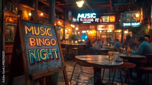 Obraz na płótnie Sign that reads “MUSIC BINGO NIGHT” in a bar - club - theme night w salonie