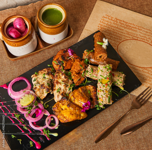 tandoori veg platter indian food tandoor mockup packaging close up