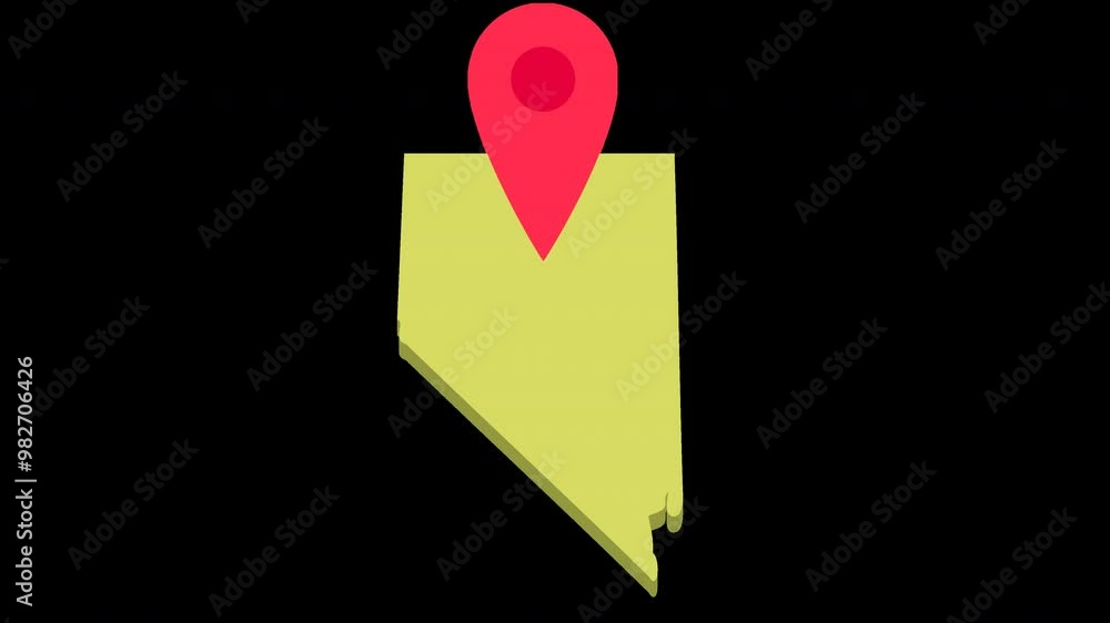 Looped animation of a red location marker bouncing on the 3D yellow map of US State of Nevada on green screen with alpha channel (flat design) Looped animation of a red location marker bouncing on the 3D yellow map of US State of Nevada on green screen with alpha channel (flat design)