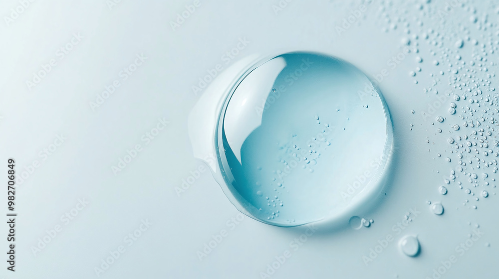Droplet of clear skincare liquid toner. Isolated white background with cosmetic product swatch. Droplet of clear skincare liquid toner. Isolated white background with cosmetic product swatch.
