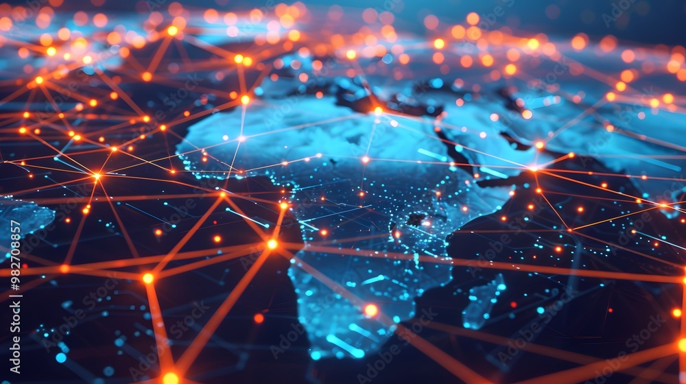 A global network map with nodes spread across various locations ...