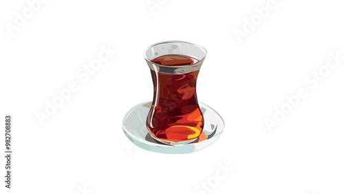 Black tea in glass tea cup vetor illustration. tea in a classic turkish glass. Turkish authentic traditional black tea in the glass