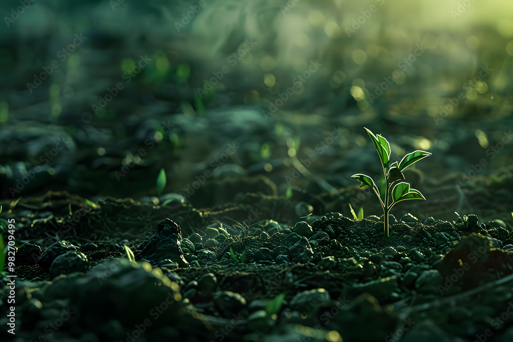 Young plant springing up out of the soil. The plant is small and has a lot of leaves. food security banner Young plant springing up out of the soil. The plant is small and has a lot of leaves. food security banner