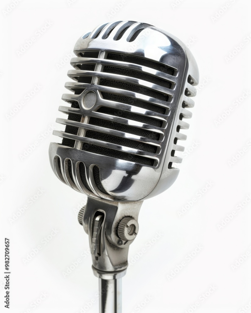 Obraz premium Vintage metal microphone on white background, cut-out, PNG, clipping path