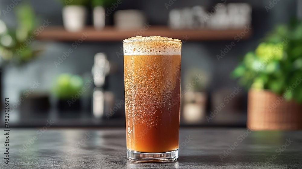 nitro cold brew coffee served in a tall glass with a frothy top offering a creamy and refreshing beverage perfect for a summer day