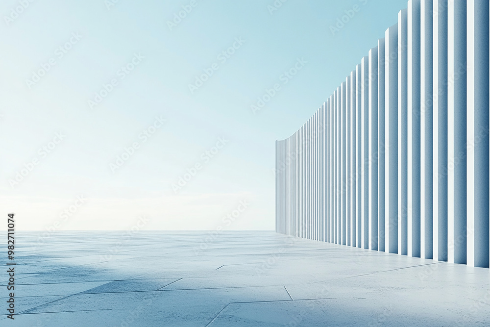 Fototapeta premium white background, blue, 3d background, architecture background, 3d building, creative, three-dimensional, corridor, outdoor, sunlight, clean, construction, backdrop, minimalist, 3d rendering, structur