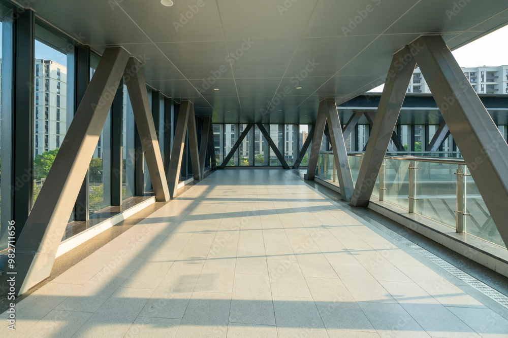 Financial district office building pedestrian bridge passage