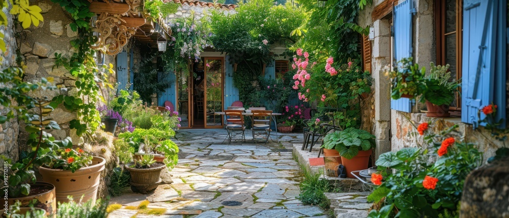 Naklejka premium a beautiful village house with its garden