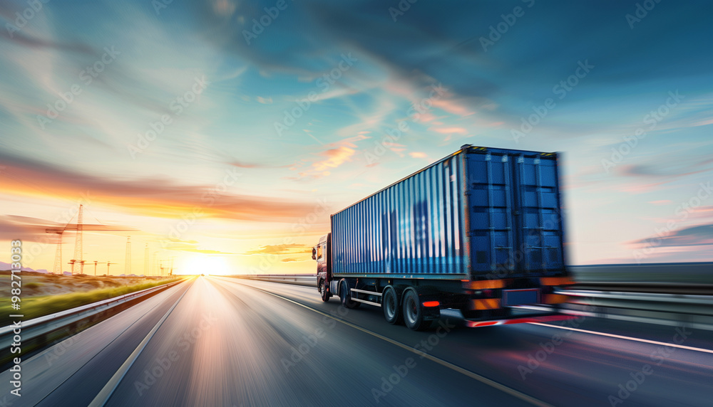 Fototapeta premium Concept transport logistique routier avec camion sur route