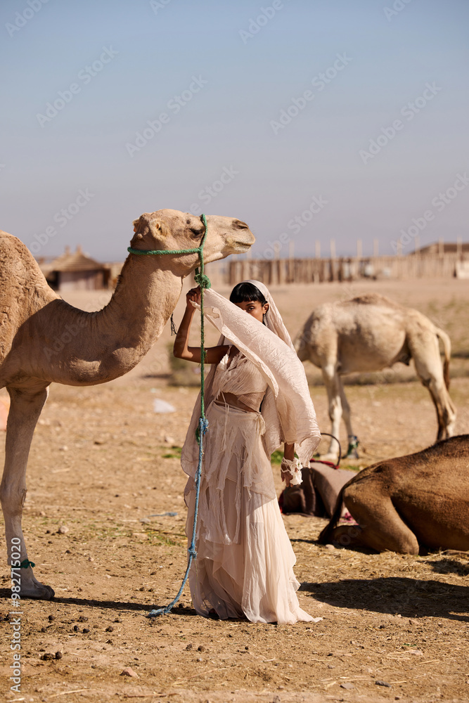 Fototapeta premium woman in the desert, fashion shooting in Morocco
