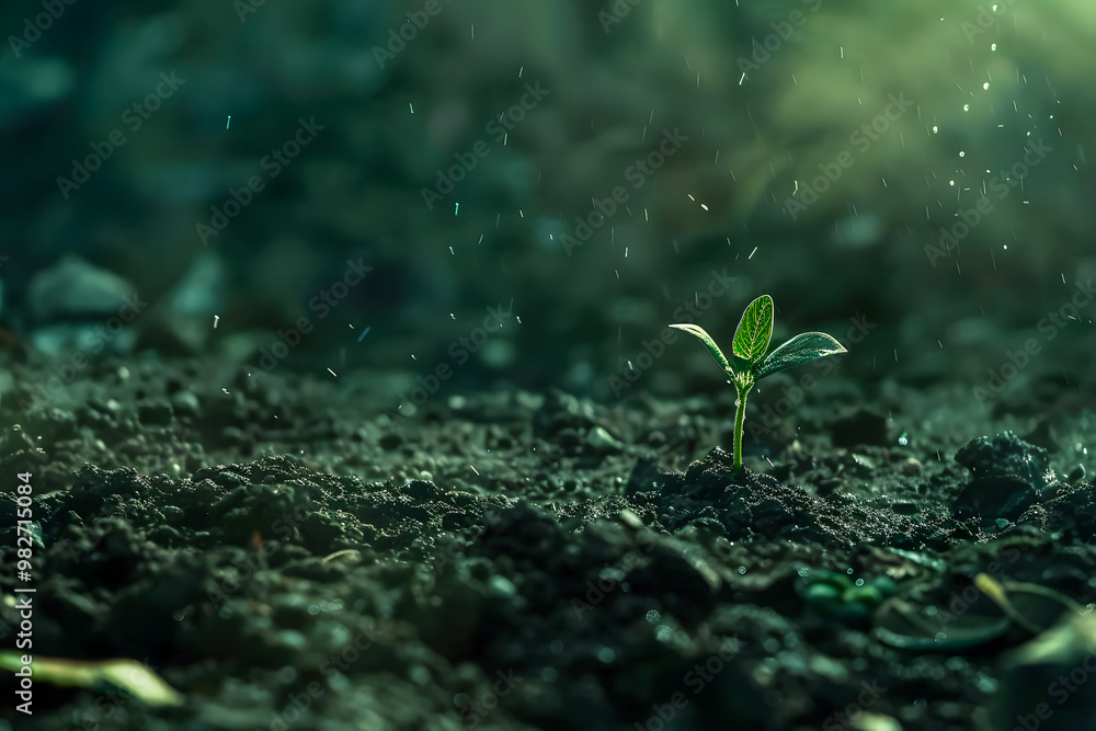 Young plant springing up out of the soil. The plant is small and has a lot of leaves. food security banner Young plant springing up out of the soil. The plant is small and has a lot of leaves. food security banner