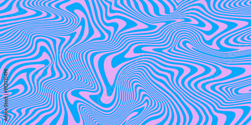 Cool Y2k Wavy Vector Pattern. Trendy Groovy Abstract Curvy Striped Background. Geometric Linear Optical Illusion Art. Psychedelic Illustration.