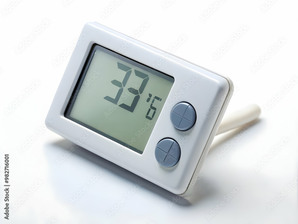 A digital thermometer, centered on a white background A digital thermometer, centered on a white background
