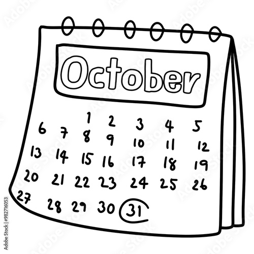 Halloween October calendar outline doodle