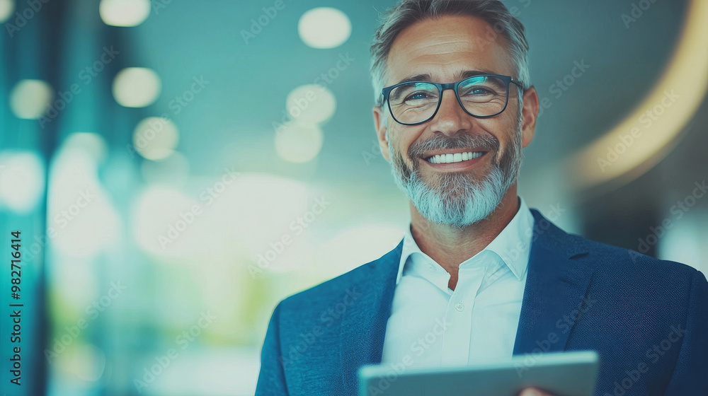 Smiling businessman holding a tablet. Smiling businessman holding a tablet.