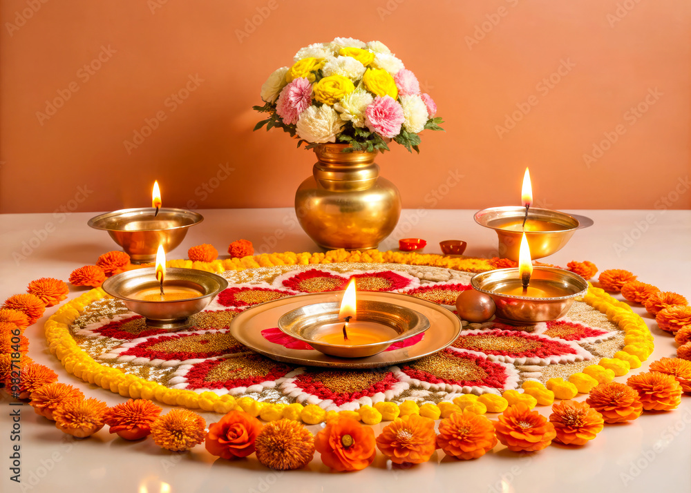 Naklejka premium still life with candle and flowers