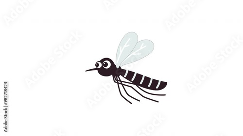 Cartoon Mosquito Illustration on a White Background with Detailed Wings and Body