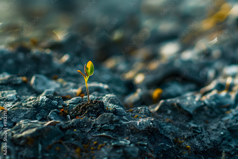 Young plant springing up out of the soil. The plant is small and has a lot of leaves. food security banner Young plant springing up out of the soil. The plant is small and has a lot of leaves. food security banner