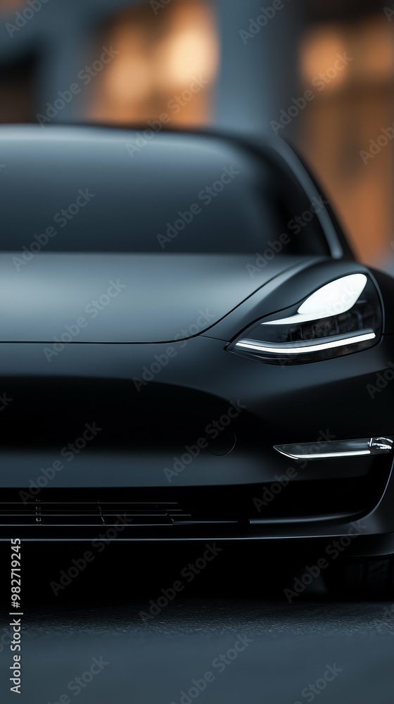 Black Electric Car Close-Up. Black Electric Car Close-Up.