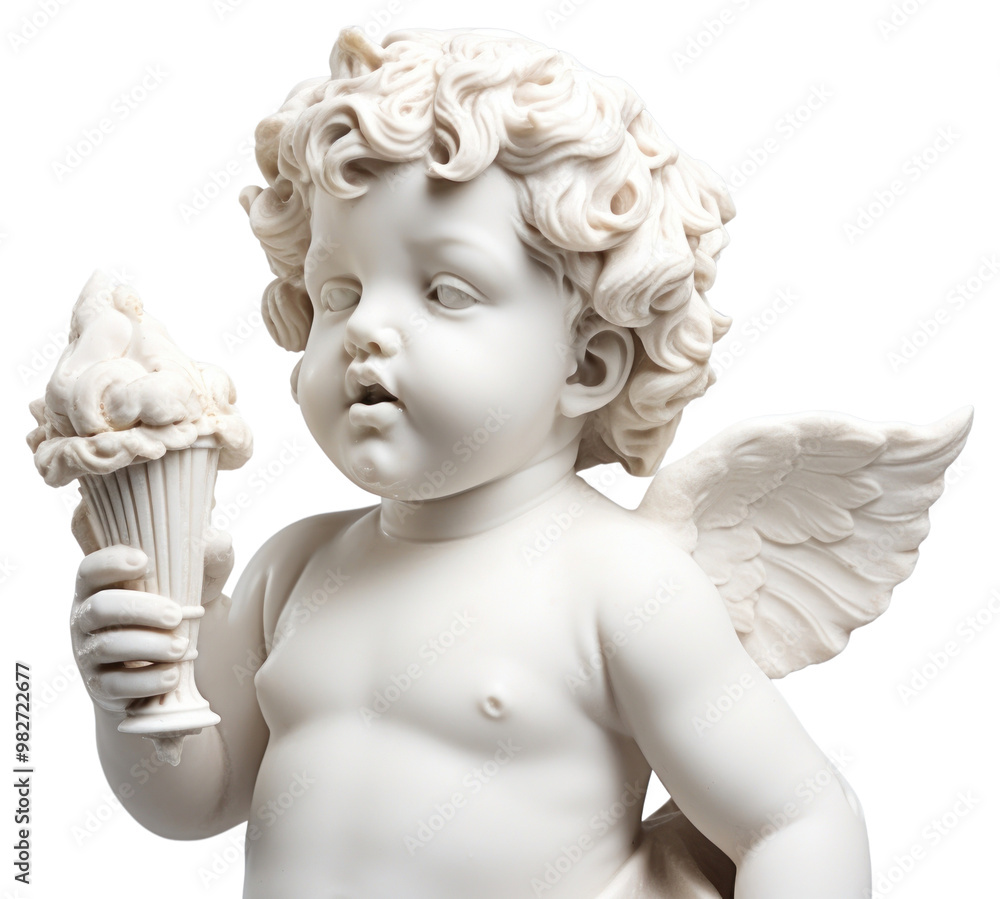 Greek sculpture cherub holding ice cream archangel person human. Greek sculpture cherub holding ice cream archangel person human.