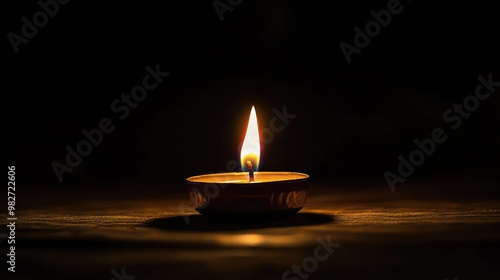 A single candle flame glowing softly in the darkness, creating a serene and peaceful atmosphere with its gentle light.