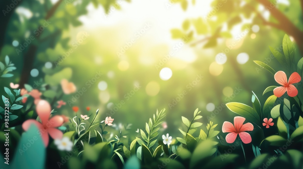 Ecological design with a blurred backdrop 2D cartoon style illustration Ecological design with a blurred backdrop 2D cartoon style illustration