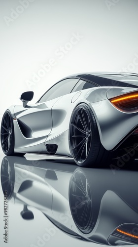 Silver Sports Car Rear View.