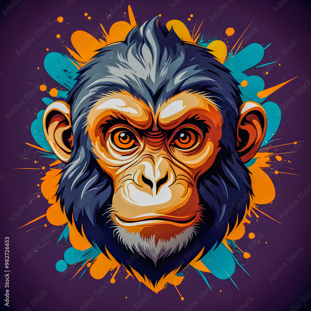 Obraz premium illustration of monkey head animal mascot logo on the abstract background.