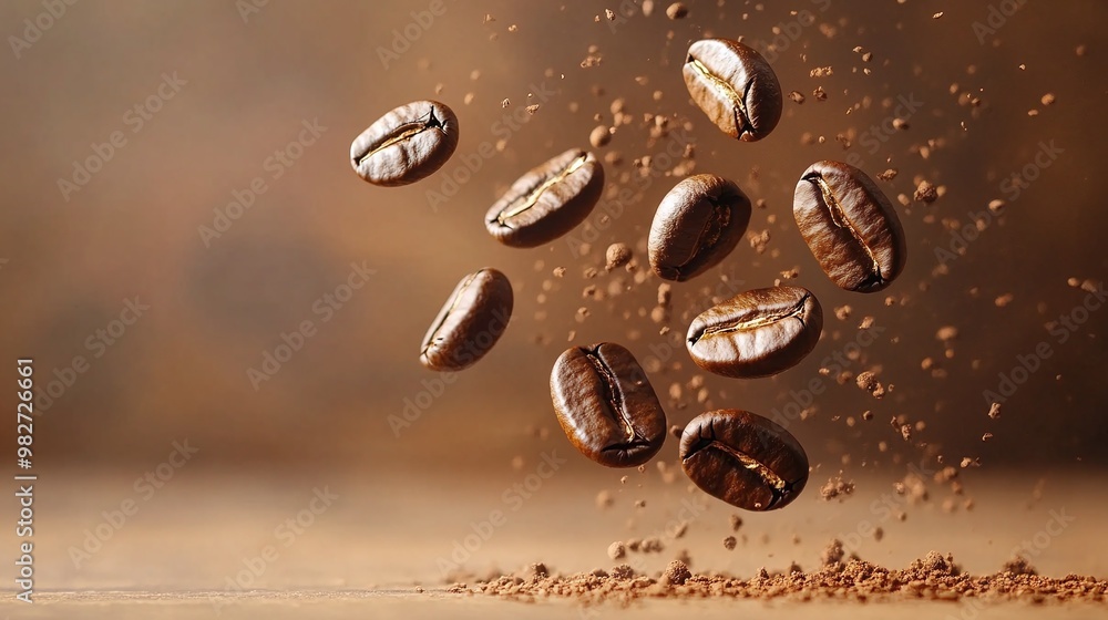 cascading coffee beans floating mid-air in motion capturing the essence of fresh roasted beans ready to create a flavorful brew cascading coffee beans floating mid-air in motion capturing the essence of fresh roasted beans ready to create a flavorful brew