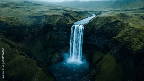 aerial view of a waterfall in forest, waterfall in the jungle, tropical landscape in the jungl photo