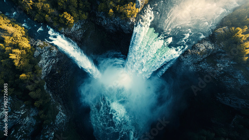 aerial view of a waterfall in forest, waterfall in the jungle, tropical landscape in the jungl photo