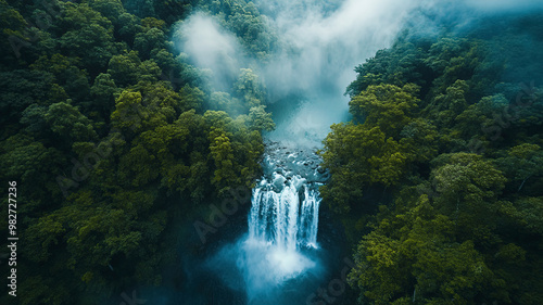 aerial view of a waterfall in forest, waterfall in the jungle, tropical landscape in the jungl photo