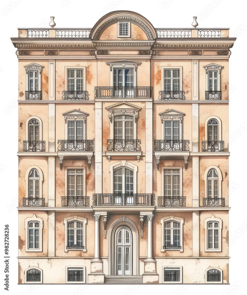 Fototapeta premium PNG Elegant vintage European building illustration.
