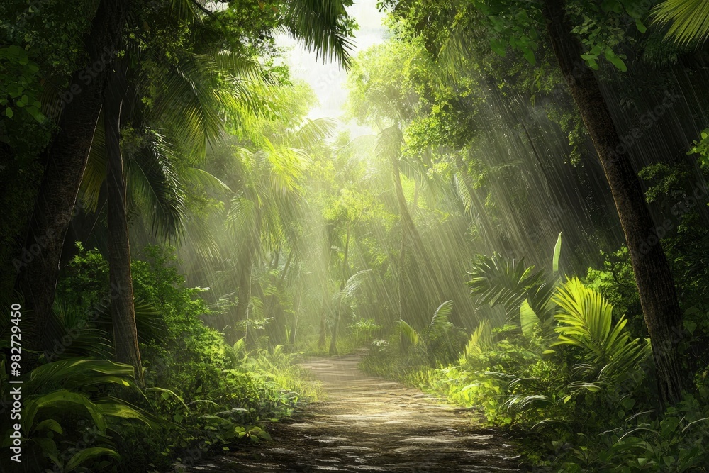 Fototapeta premium Tropical rain forest with trees, ai